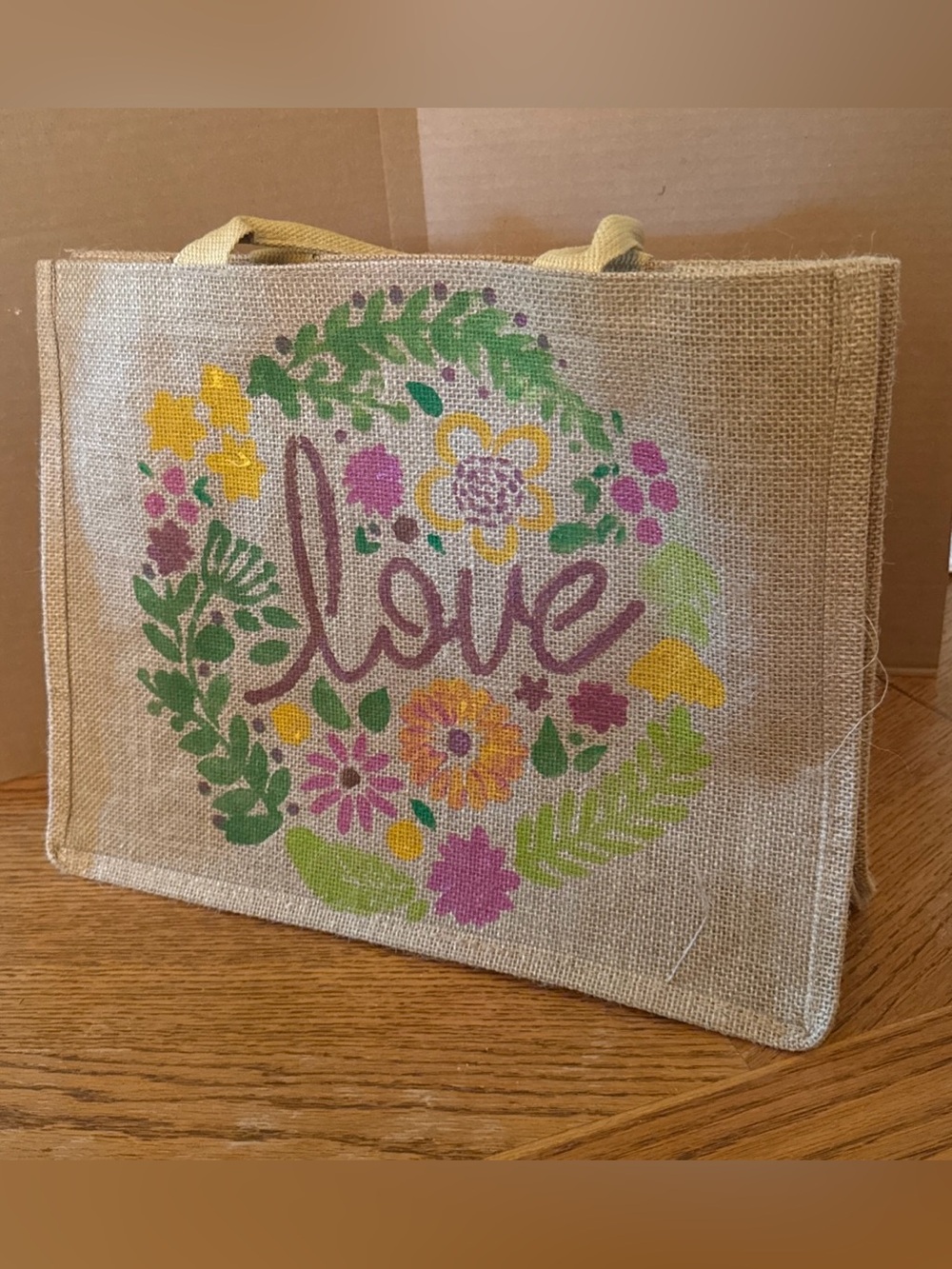 Burlap Tote Bag LOVE  15”x12"x6”  Jute Beach Shopping Handbag Gift Bags